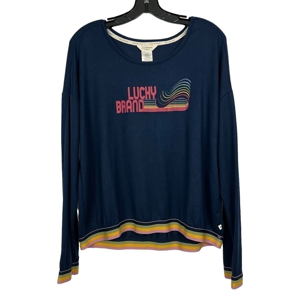 Lucky Brand Women’s 2-Pc Pajamas Sz Medium Blue Multi Color Graphic Stretch - Picture 2 of 12